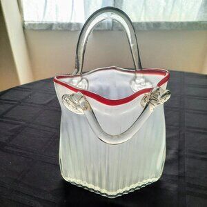 Vintage Glass Red & Frosted Ribbed Purse Vase_Excellent Condition